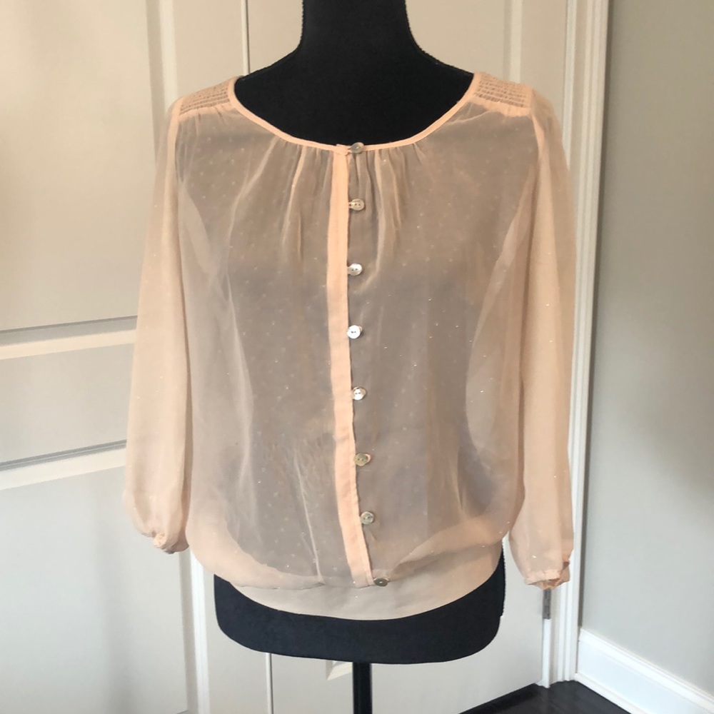 Sheer, peach-colored blouse from The Limited.